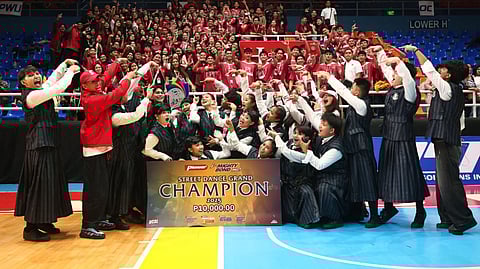 THE Lyceum of the Philippines-Batangas Dance Machine celebrates with its supporters after winning the street dance title in the PG Flex-UCAL Season 8 at the FilOil EcoOil Centre in San Juan City.