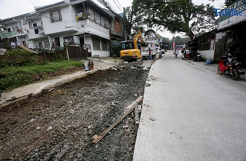 A one way road sign seen at the ongoing road re-blocking at Sampaguita Oval in Brgy. 177 Caloocan City on Saturday 11 October 2025, Department of Public Works and Highways (DPWH) Secretary Vince Dizon ordered the indefinite suspension of all road reblocking works in the country on Friday at a press-conference, due to allegations of corruption in the implementation of these projects. 
