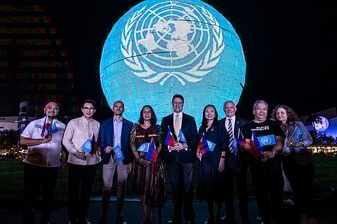 DFA-UNIO Assistant Secretary Maria Teresa Almojuela, United Nations (UN) Representative to the Philippines Arnaud Peral, and SM Supermall President and CEO Steven Tan lead the ceremonial lighting of the SM Mall of Asia Globe in Pasay City on Monday, 13 October 2025, to mark the 80th year of the UN in the Philippines.

The globe was illuminated in UN blue, symbolizing unity, peace and collective action.