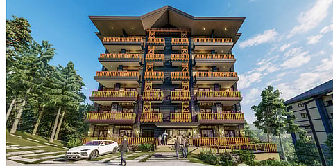 PINE trees and lush greenery surround this dreamy space.