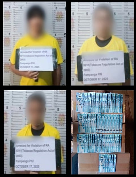 TOBACCO BUST | Chinese nationals arrested in Pampanga for violating RA 9211 (Tobacco Regulation Act). Pampanga PIU, October 17, 2025.| Franco Regala