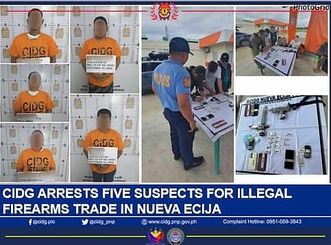 GUN SEIZED | CIDG operatives apprehend five suspects in Nueva Ecija for illegal firearms trade during a buy-bust operation, October 19, 2025. | Franco Regala