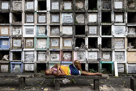 Caretakers are busy refurbishing tomb apartments at Bagbag Cemetery in Quezon City on Monday, 20 October 2025, just weeks ahead of All Saints' Day.
