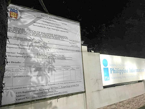 Meaningless tarp If the Philippine Information Agency’s rehabilitation is called a ‘ghost project,’ it’s not just because nothing much has risen past its deadline. The building itself, cloaked in darkness and neglect, could pass for a horror film set.