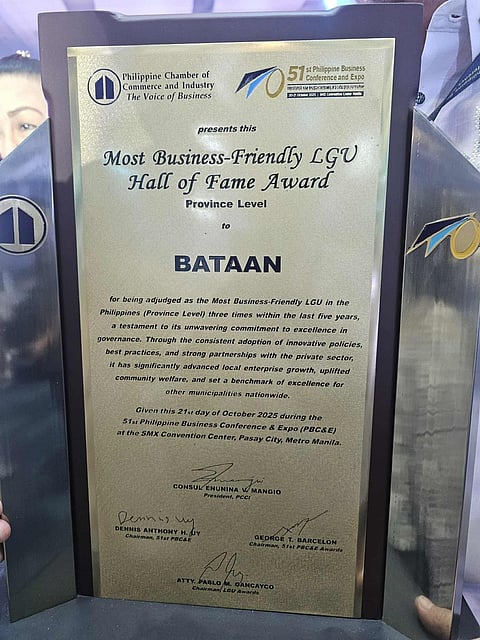 Bataan was conferred the Most Business-Friendly Local Government Unit (LGU) Hall of Fame Award – Province Level during the 51st Philippine Business Conference and Expo by the PCCI.