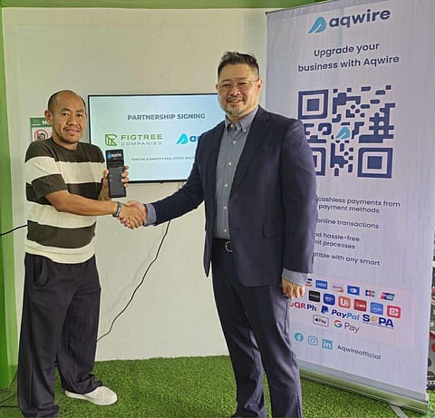 (From left) Aqwire Chief Executive Officer Victor Lee seals the deal with Franco Mactal Pedregosa, Chief Executive Officer of FigTree.
