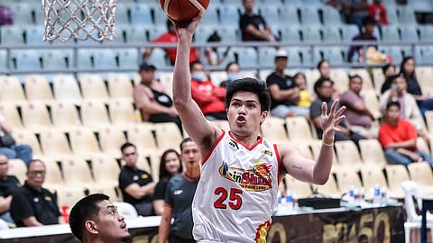
Santi Santillan and the Rain or Shine Elasto Painters soar over the Blackwater Bossing, 110-100, in the PBA Philippine Cup at the Ynares Center in Antipolo City.