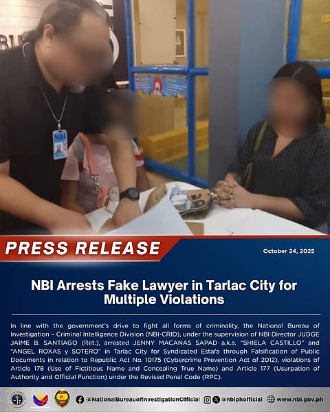 The National Bureau of Investigation – Criminal Intelligence Division arrested a fake lawyer in Tarlac City for Syndicated Estafa.