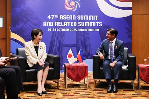 PRESIDENT Ferdinand R. Marcos Jr. meets with Japanese Prime Minister Sanae Takaichi on the sidelines of the ASEAN-related Summit in Kuala Lumpur on 26 October. Both leaders reaffirmed their commitment to deepen security and economic cooperation as the Philippines and Japan prepare to mark the 70th anniversary of their diplomatic relations next year.