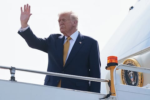 President Donald Trump as he waves onboard the Airforce One at Kuala Lumpur International Airport in Sepang, Malaysia as he daprts for Japan on Monday 27 October 2025.