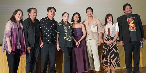 ‘Lakambini: Gregoria de Jesus’ honors the revolutionary spirit of Ka Oryang in a unique cinematic event. In photo from left, at the special Purple Carpet Premiere Screening: Creative Producer Ellen Ongkeko-Marfil; Directors Arjanmar Rebeta and Jeffrey Jeturian; cast members Gina Pareño, Rocco Nacino and Elora Españo; National Historical Commission of the Philippines representative Rosario V. Sapitan; and historian Xiao Chua. The movie opens in cinemas nationwide on 5 November 2025.
