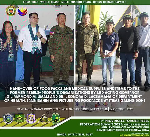 The Philippine Army and the Provincial Government recently concluded their First Provincial Former Rebels Summit Federation 2025 at Camp MGen Gatan, Barangay Sto. Niño, San Jose City, Nueva Ecija on 24 October 2025.