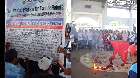 UNITED FOR PEACE | Aurora Province unites in a symbolic gesture of burning the CPP-NPA-NDF flag, signifying a collective stand against insurgency and violence. 