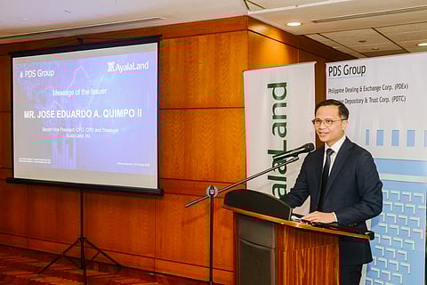 ALI Chief Finance Officer Jose Eduardo Quimpo II during the listing ceremony of the sustainability-linked bonds on Wednesday.