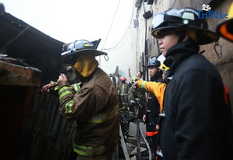(October 30 2025) Fire-fighters responded to the 3rd alarm fire that hit at Brgy. San Antonio in Quezon City on Thursday October 30 2025. Photo/Analy Labor