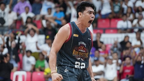 LEVI Hernandez celebrates after leading Batangas City to a 95-87 win over Zamboanga to clinch the last semifinal slot in the MPBL 2025 Playoffs and Finals at the Batangas Province Events Center.
