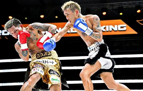 
Johnriel Casimero (left) loses to Japanese Kyonosuke Kameda in Kyrgyzstan last week and stands to receive a summon from the GAB over fight-fixing allegations.
