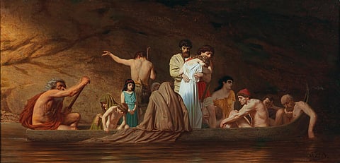 "Die Barke des Charon." Oil on canvas, painting by Otto Brausewetter.