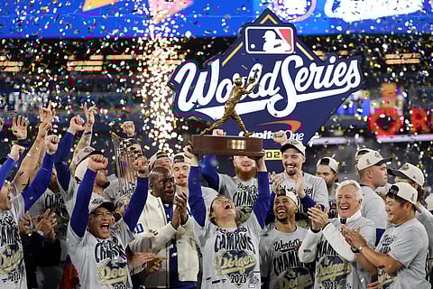 
The Los Angeles Dodgers celebrate their epic 5-4 win over the Toronto Blue Jays to complete a back-to-back World Series feat at Toronto’s Rogers Centre.