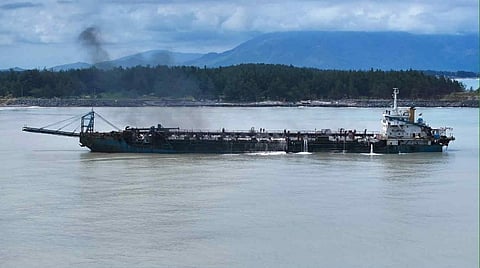 A vessel that is currently dredging in Zambales, but not being manned by Chinese workers, as explained by a Zambales official.