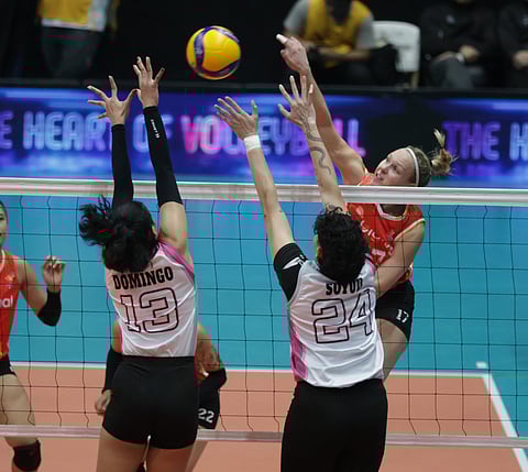 Slovakian Katrin Trebichavská carries Cignal to a four-set win over Akari in the 2025 PVL Reinforced Conference prelims second round.