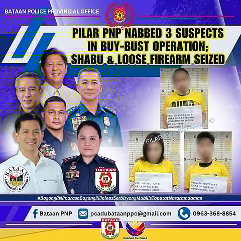 The Pilar Municipal Police Station (MPS) arrested three suspects and seized illegal drugs and firearms during a buy-bust operation at Barangay Alauli in the town of Pilar, Bataan, on 06 November 2025.