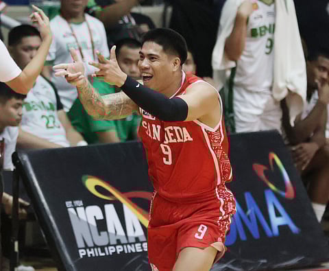 BRYAN Sajonia and the San Beda Red Lions get back on track following an 80-76 win over the Saint Benilde Blazers in Season 101 NCAA men’s basketball tournament on Friday.  