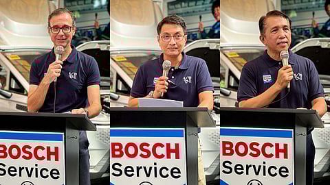 (From Left) PAULO Duarte of Bosch Philippines shares the company’s commitment to training local technicians for EV and hybrid vehicle safety, Geronimo Campilan of Bosch Car Service Philippines explains how the partnership with ACMobility will help owners maintain their electrified vehicles with confidence and Steve Gingco of ACMobility underscores the role of reliable workshops in supporting the country’s growing EV ecosystem.