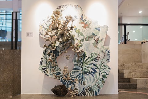 The upcycled paper flowers in ‘Birds of Freedom’ are made by the women of Kasilawan Cooperative in Makati.