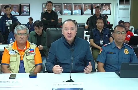 National Disaster Risk Reduction and Management Council (NDRRMC) chairperson, Defense Secretary Gilberto Teodoro Jr., gives an update about the government's monitoring of Super Typhoon Uwan on 9 Nov. 2025. (Screengrab from OCD live stream)