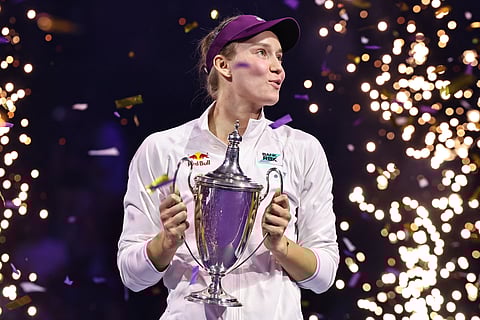 
ELENA Rybakina celebrates after beating Aryna Sabalenka 6-3, 7-6 (7/0) to win the WTA Finals in Riyadh.