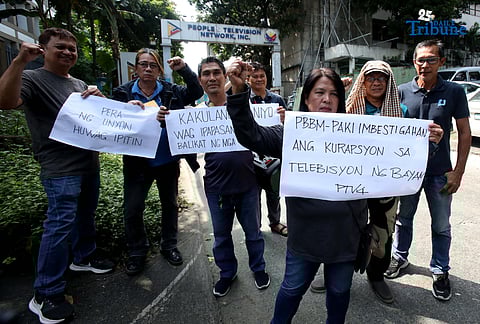 (November 13 2025) People’s Television Employees Association (PTEA-PTV4) stage a protest outside their office in Visayas Avenue, Quezon City on Thursday November 13 2025, calling President Ferdinand Marcos Jr to investigate of the alleged corruption at their office. Photo/Analy Labor
