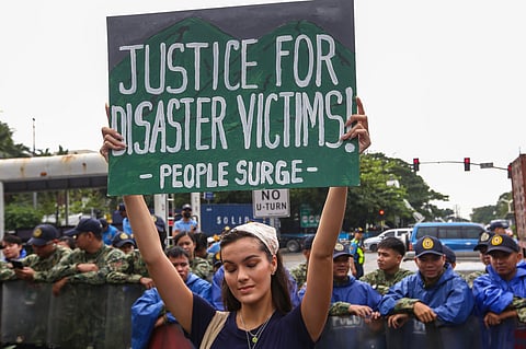 Miss Earth Water 2024 Bea Millan-Windorski adds her voice for climate justice in a protest action at Kalaw Avenue in Manila on 15 November 2025. The protest dubbed the Global Day of Action coincides with the COP 30 climate negotiations that are currently happening in Brazil.