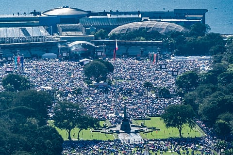 Anti-corruption rally: Thousands of Iglesia Ni Cristo members flood the Quirino Grandstand in Manila on Sunday, calling for transparency and accountability. Devoted INC members carried placards as they marched along UN Avenue toward Luneta, marking the start of the three-day Rally for Transparency and Better Democracy.