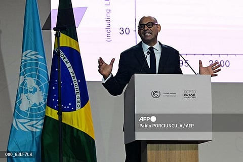 BRAZIL-CLIMATE-COP30-UN
UN Framework Convention on Climate Change (UNFCC) Executive Secretary Simon Stiell delivers a speech during the COP30 UN Climate Change Conference opening ceremony in Belem, Para State, Brazil on November 10, 2025. The COP30 runs from November 10 to 21, and the 50,000 participants will feel the heavy, humid air of the Amazon rainforest, and face the daunting task of keeping global climate cooperation from collapsing..
