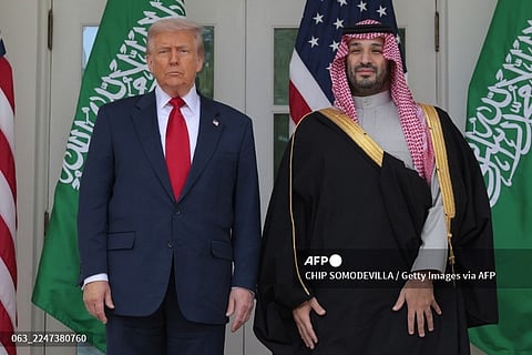 US-PRESIDENT-TRUMP-HOSTS-THE-CROWN-PRINCE-AND-PRIME-MINISTER-OF
WASHINGTON, DC - NOVEMBER 18: U.S. President Donald Trump (L) and Crown Prince and Prime Minister Mohammed bin Salman of Saudi Arabia pause for photographs along the West Wing Colonnade at the White House on November 18, 2025 in Washington, DC. The two leaders held meetings aimed at strengthening economic and defense ties, including the sale of F-35 fighter jets to Saudi Arabia. 