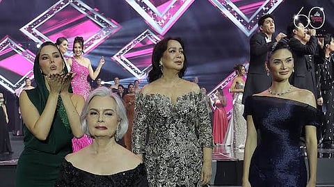 Our four Miss Universe title holders in a rare get together during the Binibining Pilipinas 60th Year: (from left) Catriona Gray (2018); Margarita Moran (1973); Gloria Diaz (1969 and Pia Wurtzbach (2015)