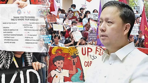 Stand against corruption Students of University of the Philippines-Diliman and the University Belt in Manila call for accountability in separate protests held on Friday morning, even as the Department of Public Works and Highways and the Independent Commission for Infrastructure submitted a referral to the Ombudsman for filing of plunder, graft and direct bribery against former Speaker Martin Romualdez. 