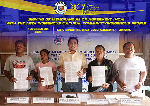 The Provincial Government and the Indigenous Peoples (IP) community signed a Memorandum of Agreement (MOA) for the construction of a P100-million farm-to-market (FMR) road at Sitio Dipontian, Barangay Cozo in the town of Casiguran, Aurora, on November 20, 2025.