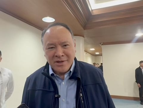 Defense Secretary Gilberto “Gibo” Teodoro Jr. speaking with reporters in an ambush interview shortly after the Senate deliberated the 2026 budget of the Department of National Defense and its attached agencies on Friday. (Contributed photo)