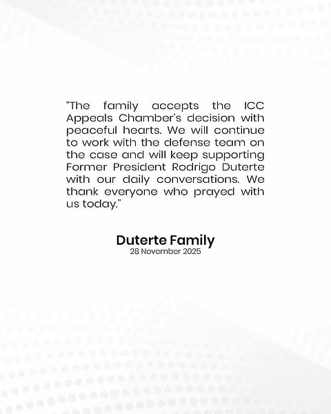 Duterte family accepts ICC ruling denying Rody interim release