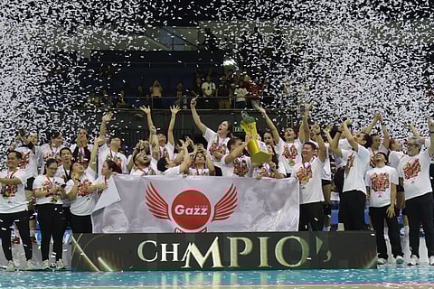 PETRO Gazz celebrates after winning its third overall title following a four-set conquest of ZUS Coffee in the sudden-death finale of the PVL Reinforced Conference last Sunday.