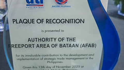 The Authority of the Freeport Area of Bataan (AFAB) was cited as a Key Strategic Trade Partner during the Strategic Trade Management (STM) Week at the Fairmont Hotel in Makati City. 