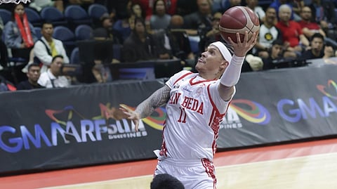 JANTI Miller drops 29 points to power the San Beda Red Lions to a 91-72 win over the Saint Benilde Blazers in Game 1 of their NCAA Season 101 men’s basketball tournament best-of-three semifinal series.