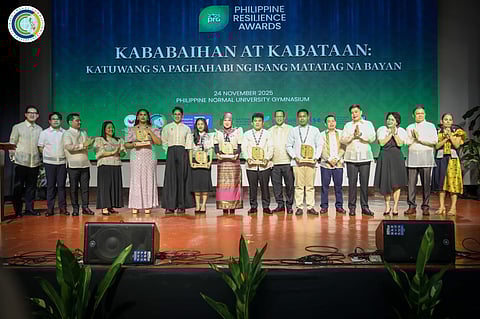 Women and youth awardees of the Philippine Resilience Awards 2025 at the Philippine Normal University during the 18th Global Warming and Climate Change Consciousness Week. (Photo courtesy of Climate Change Commission)