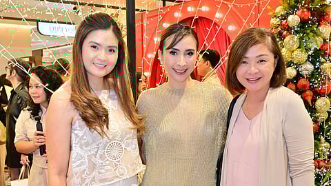 ELAINE Judan, Rustan Marketing Corporation Beauty and Cosmetics Division brand manager Abby Tabladillo and Audrey Canta, Rustan Marketing Corporation Beauty and Cosmetics Division Division manager.