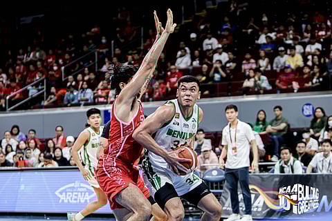 LONE NCAA PLAYER CALLED. Allen Liwag of the College of Saint Benilde Blazers, the only NCAA player called up for Gilas Pilipinas in SEA Games in action against San Beda in their semifinals series. 