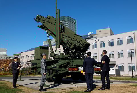 JAPANESE Defense Minister Shinjiro Koizumi (2nd from right) and Australian Defense Minister Richard Marles (right) inspect a Patriot Advanced Capability-3 missile interceptor unit at the Defense Ministry in Tokyo, Japan on 7 December 2025. 