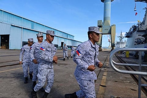 ⁨Navy personnel conduct ceremonial run entering BRP Antonio Luna during send off. (Photo from Philippine Navy)