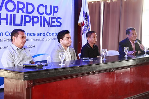 Cong. Terry Ridon, second from right flanked by Daily TRIBUNE reporter Alvin Murcia, Eugene Calapit, executive director of Word Cup, and National Press Club President Leonel Abasola during the 27th Word Cup held at NPC in Intramuros, Manila. 